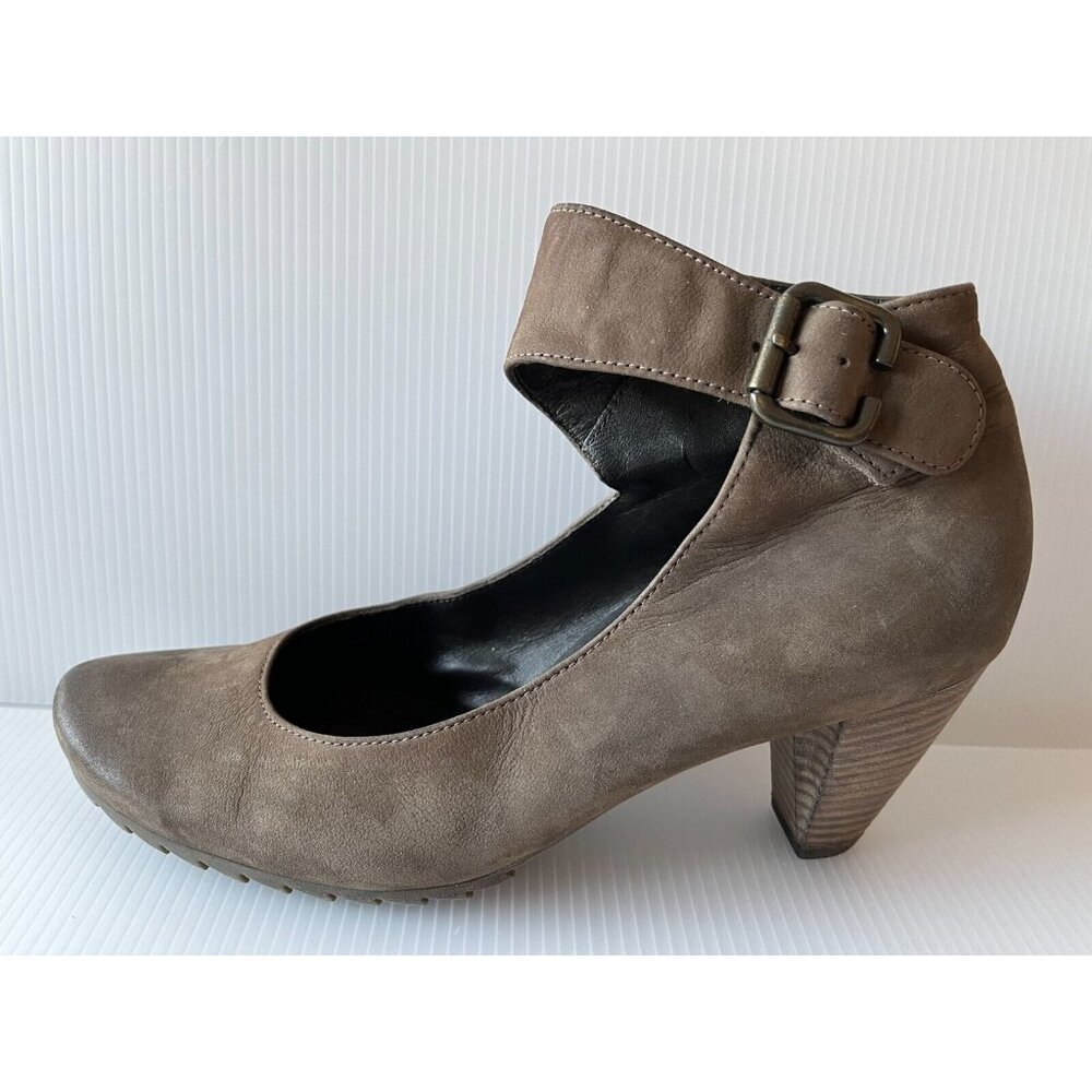 Paul Green Munchen Gray Leather Heels W/ Ankle Cuffs, Size 8 (US) 5.5 (UK)